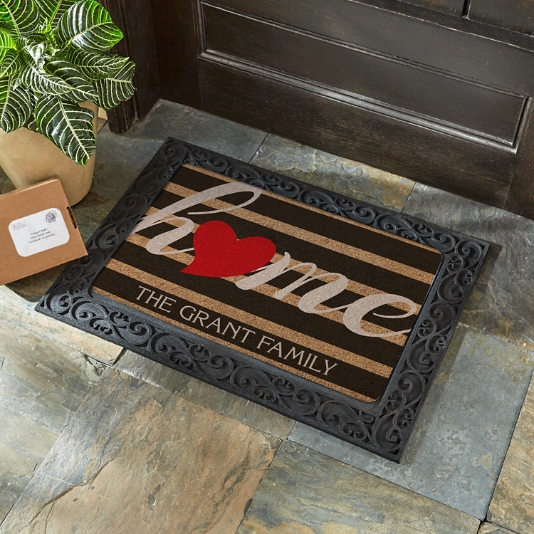 Striped Heart Home Doormat Personal Creations