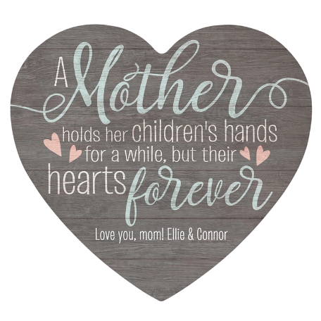 A Mother Holds Her Children's Hands Wood Heart