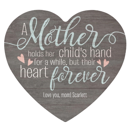 A Mother Holds Her Child's Hand Wood Heart