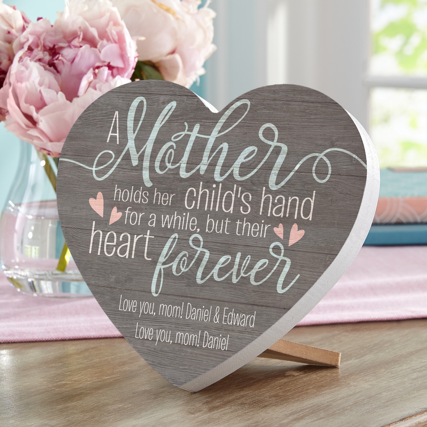 A Mother Holds Her Childs Hand Wood Heart