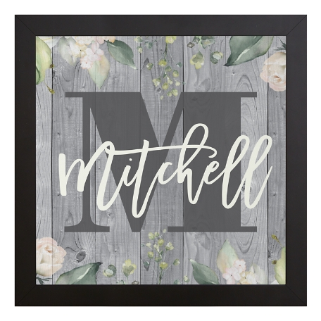 Barnwood Floral Name Framed Canvas - 16x16