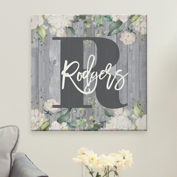 Barnwood Floral Name Canvas