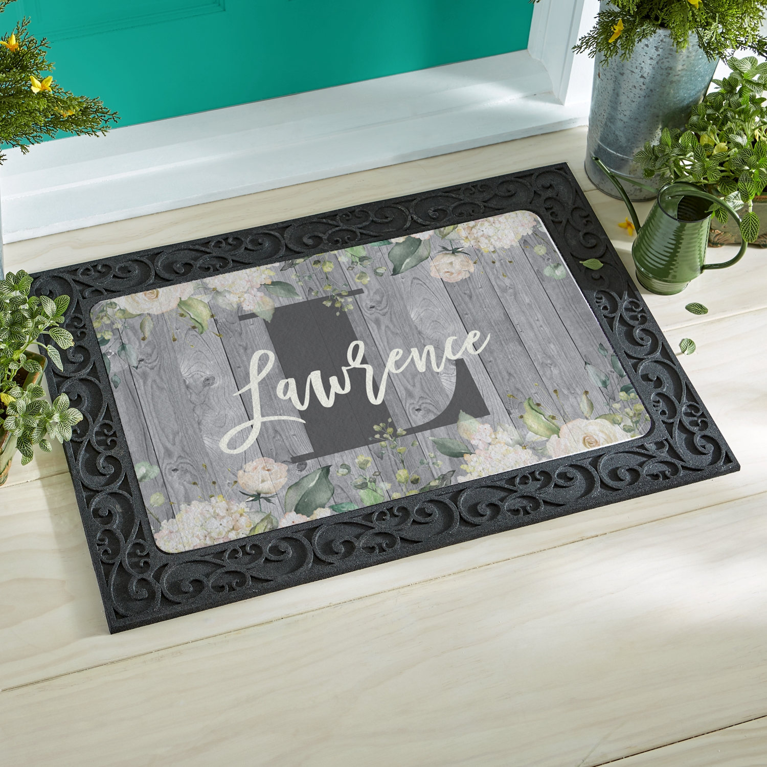 Barnwood Floral Name Doormat