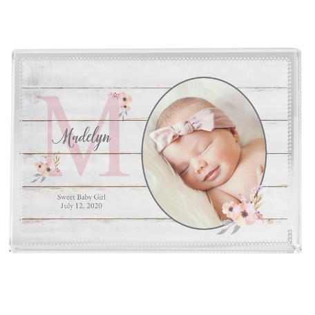 Elegant Baby Photo Glass Block - Floral - Small