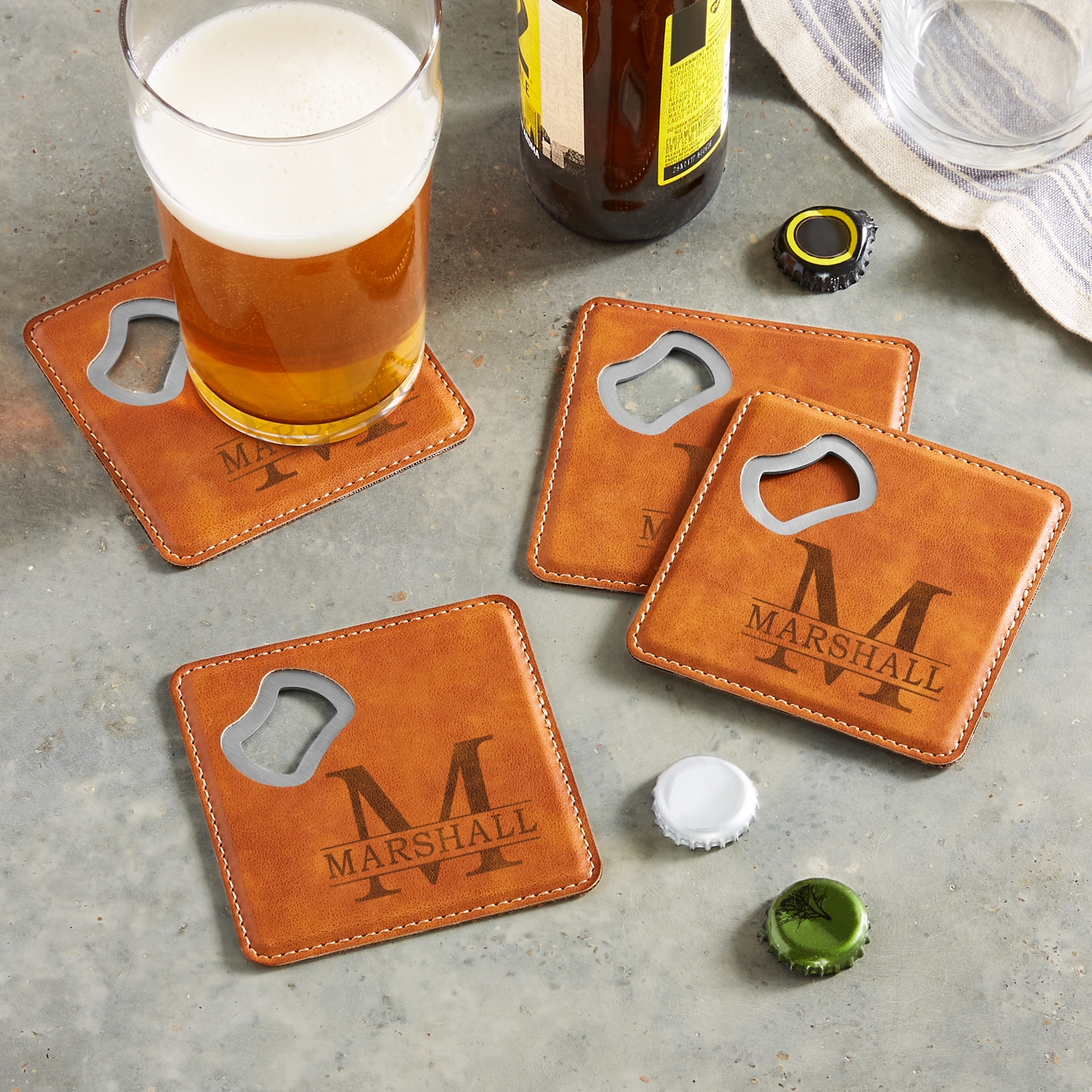 Personalized Name & Initial Bottle Opener Coasters