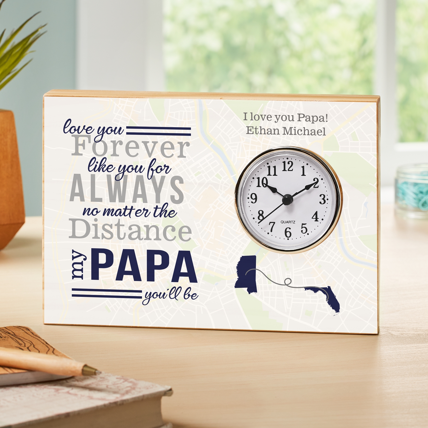 Timeless Love Personalized Wood Clock - No Distance Too Far