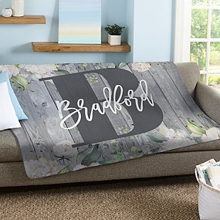 Barnwood Floral Name Plush Blanket
