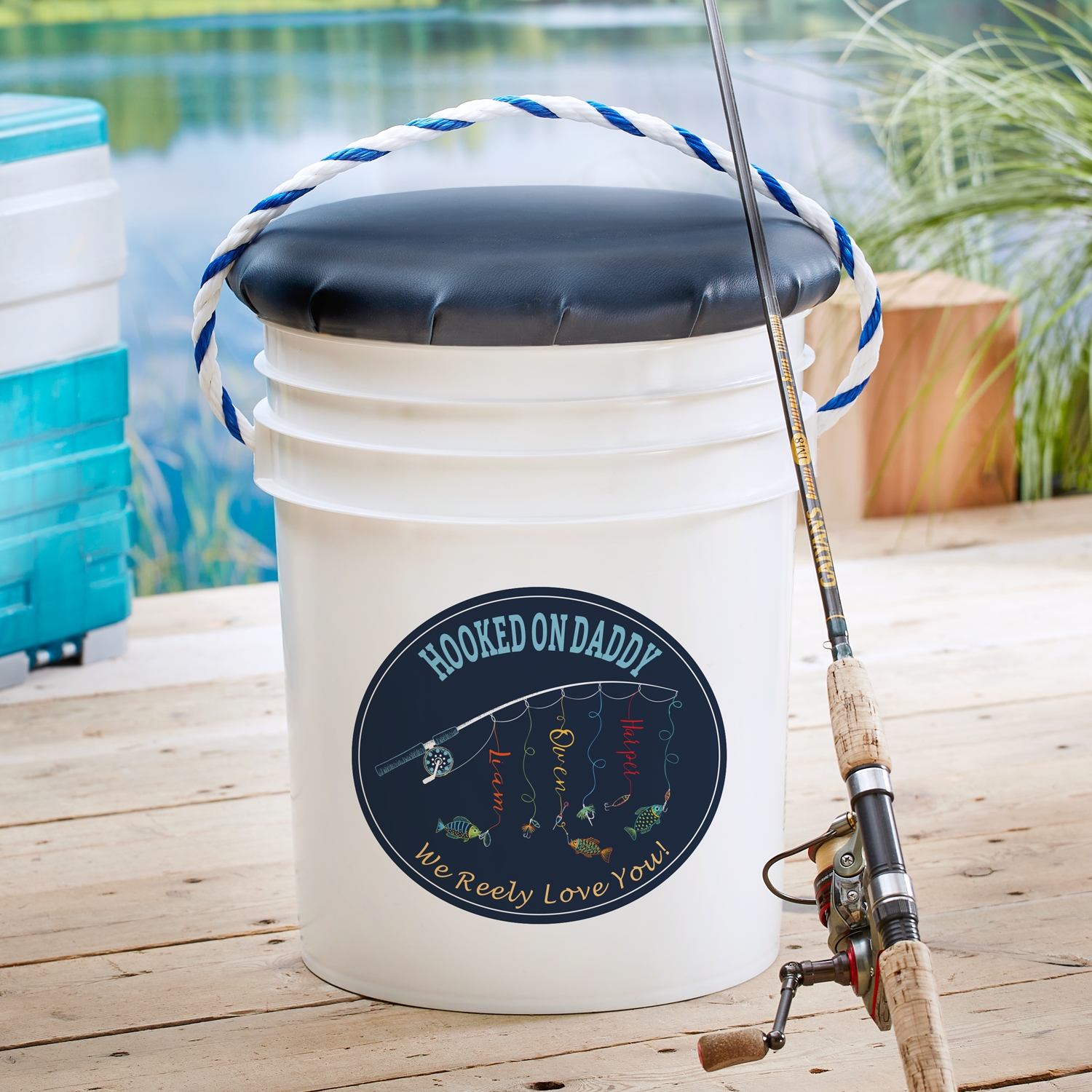 Buy Hooked on Dad Personalized Fishing Bucket Seat, Personalized