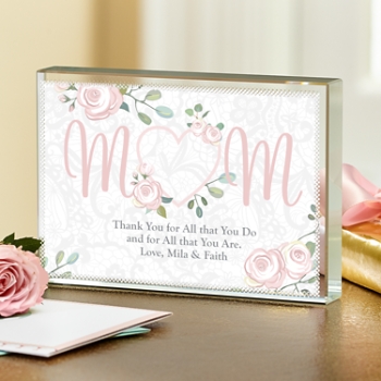 Cherish Mom Glass Block