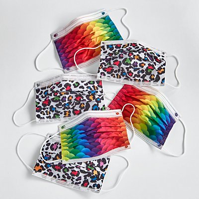 Kids 6Pk Disposable Face Masks - Leopard/Rainbow Pattern