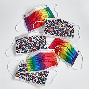 Kids Fun Print 6 Pack Disposable Face Masks - Leopard/RainbowPattern