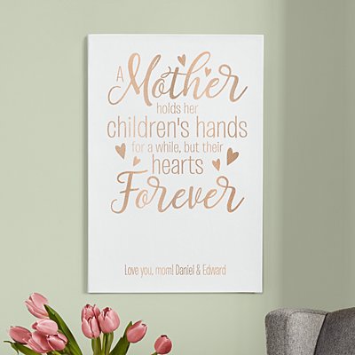 A Mother Holds Her Child's Hand Leather Wall Art