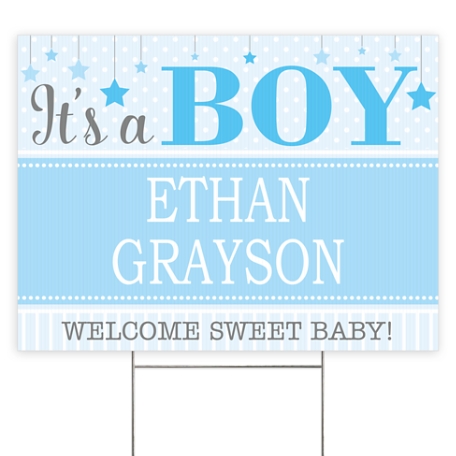 Finally Here 2 Sided Yard Sign with Stake - Blue