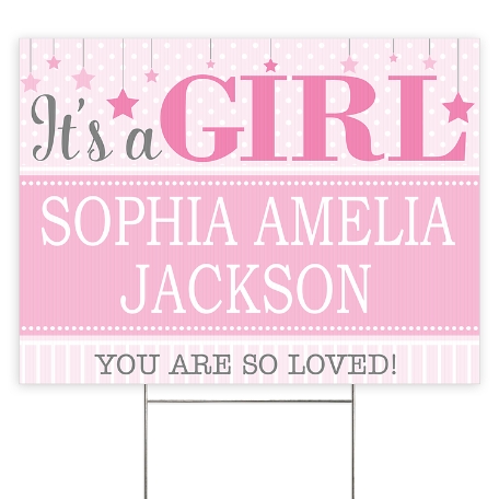 Finally Here 2 Sided Yard Sign with Stake - Pink