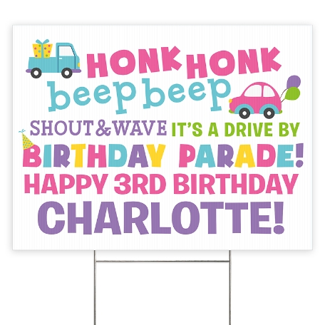 Honk Honk Bday Yard 2 Sided Sign W/Stake - Pastel