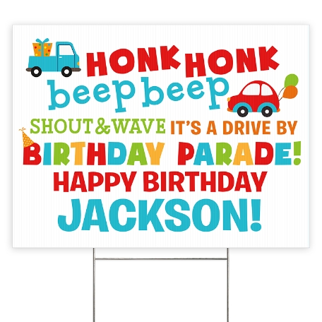 Honk Honk Birthday Yard 2 Side with Stake - Primary