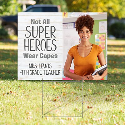 Super Heroes Photo 2-Sided Yard Sign with Stake