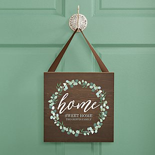 Leafy Home Square Wood Plaque