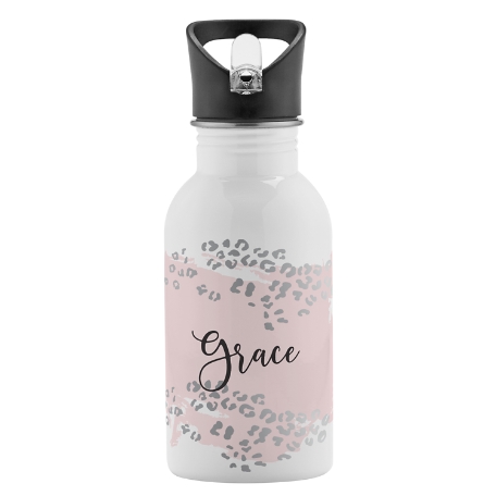 Metallic Leopard Water Bottle - Silver