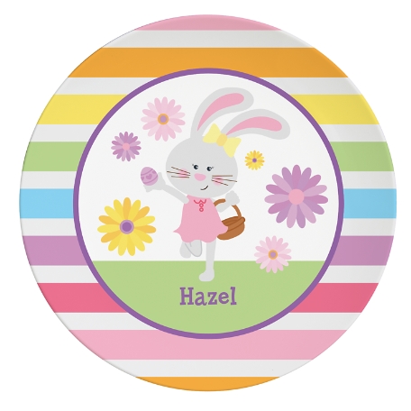 Fluffy Easter Bunny Personalized Plate - Rainbow