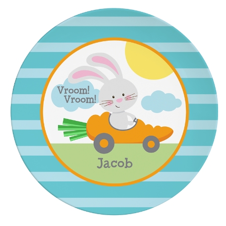 Fluffy Easter Bunny Personalized Plate - Teal