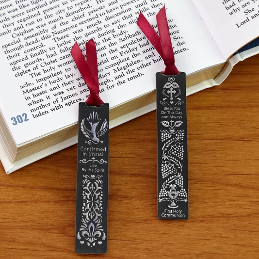 Ribbon Bookmark, First Communion, Pewter Charms