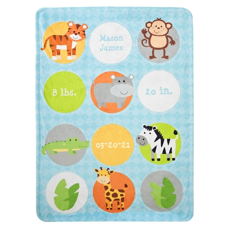 Animals Birth Announcement Blanket - Blue