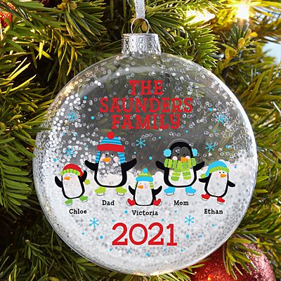 Playful Penguins Glitter Glass Ornament