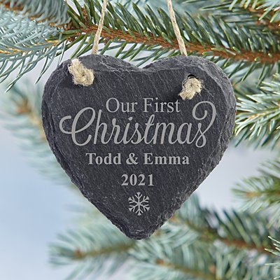 Our First Christmas Heart Slate Bauble