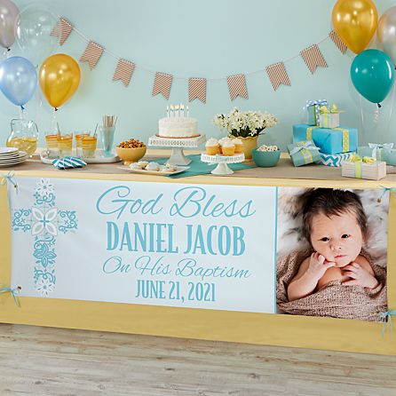 2 Personalised Christening Banner photo 1st Birthday Baby Party Deco BAPTISM 