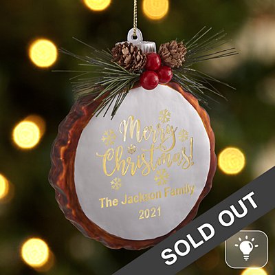 Merry Christmas Rustic Pine Lighted Glass Bauble