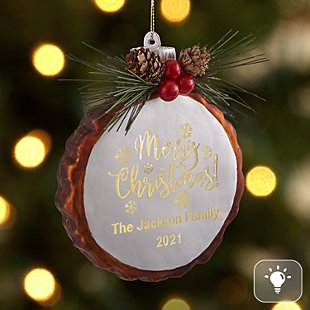Merry Christmas Rustic Pine Lighted Glass Ornament