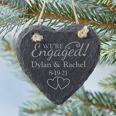 We're Engaged Heart Slate Ornament