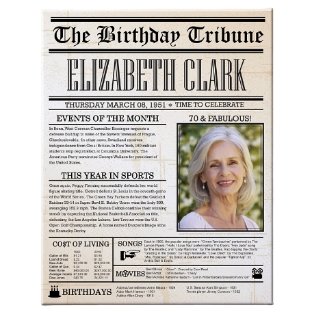 Birthday News Photo Canvas - 16x20