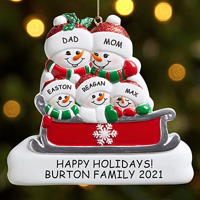 Sleigh Ride Snowman Family Ornament