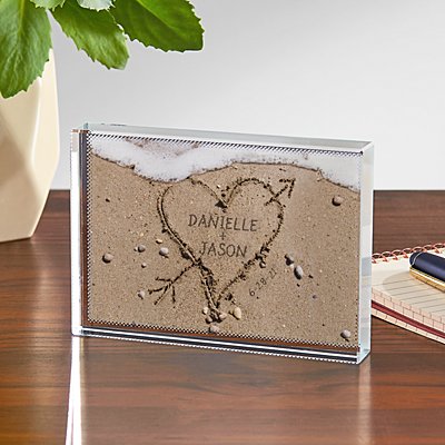 Love in the Sand Personalized Glass Block