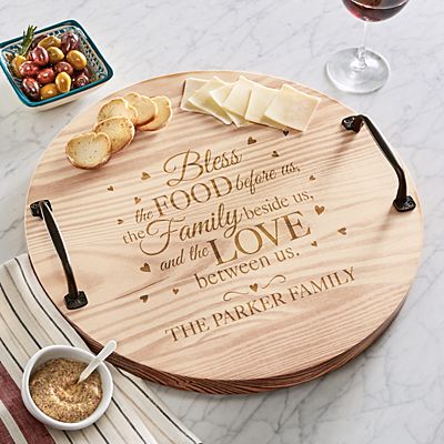 Bless This Food Wine Barrel Tray
