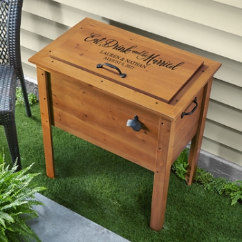 Eat, Drink & Be Married Outdoor Wooden Cooler