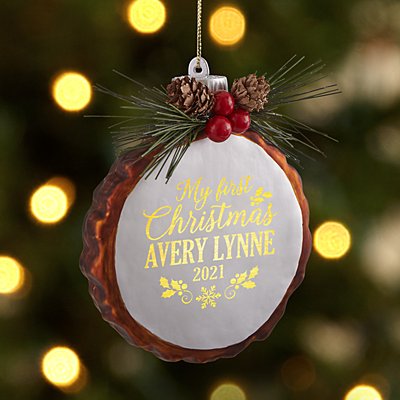 Baby's First Christmas Rustic Pine Lighted Ornament