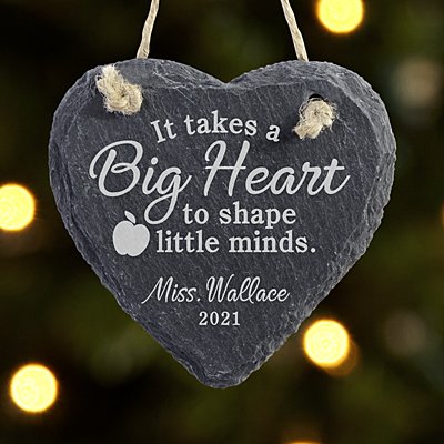 Teachers Shape Minds Heart Slate Ornament