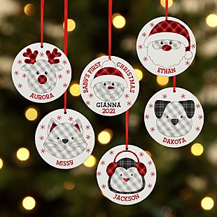 Whimsical Winter Plaid Character Round Ornament