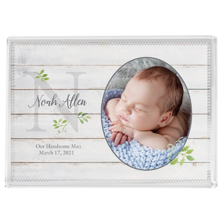Elegant Baby Photo Glass Block - Leaf - Large