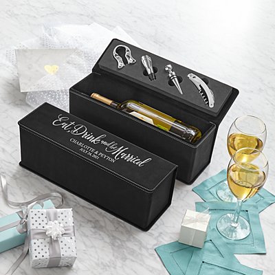 Eat, Drink & Be Married Leatherette Wine Box Gift Set