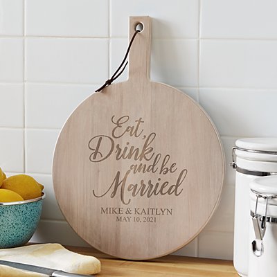 Eat, Drink & Be Married Round Wood Server