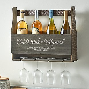 Eat, Drink & Be Married Wood Wine Rack