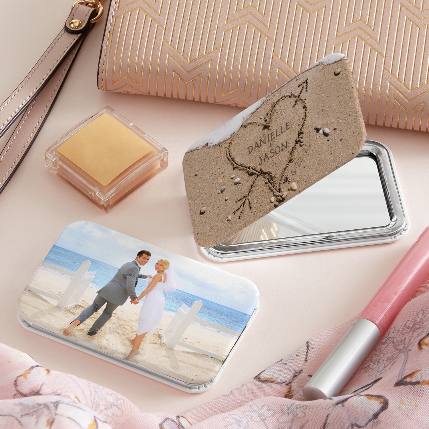 Heart in Sand Photo Purse Mirror