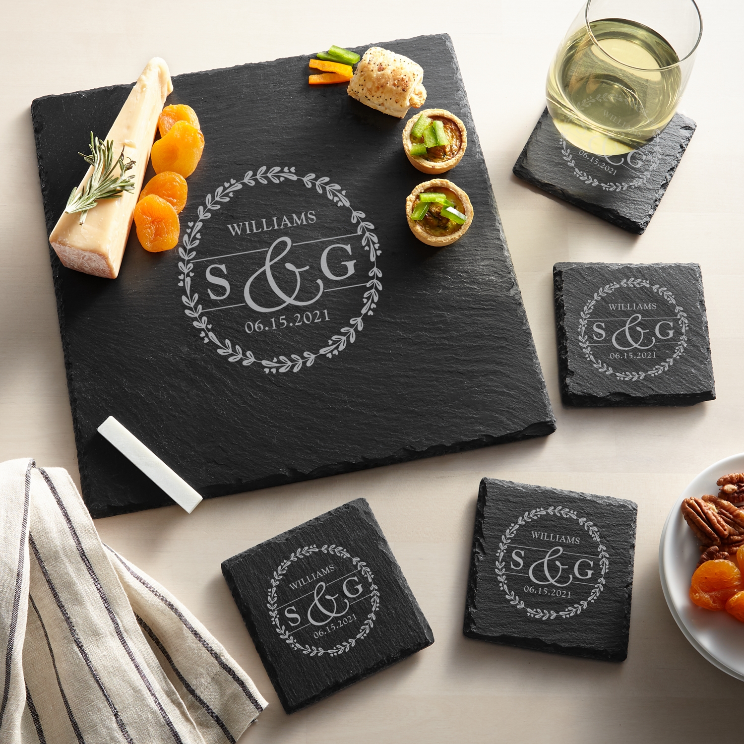 Elegant Duo Personalized Slate Entertaining 5pc Set