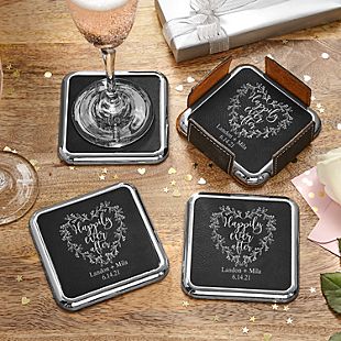Happily Ever After Leatherette Coasters & Holder Set