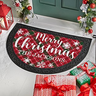 Merry Christmas Plaid Half Round Doormat