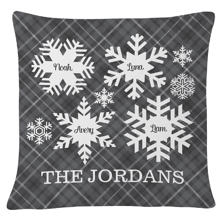 Snowflake Flurry Family Throw Pillow - Gray
